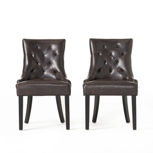 Contemporary Cheney Dining Chair Set with Tufted Design in Dark Brown