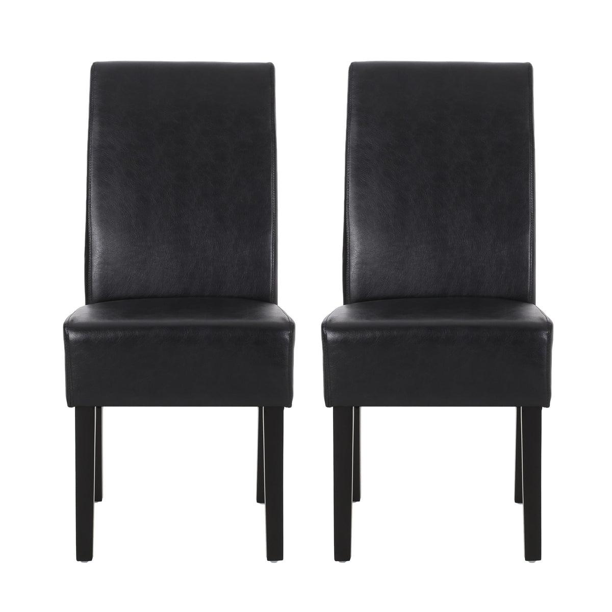Contemporary Dining Chair Set of 2 with Rubberwood Legs in Black