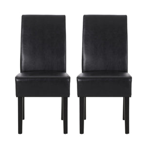 Contemporary Dining Chair Set of 2 with Rubberwood Legs in Black