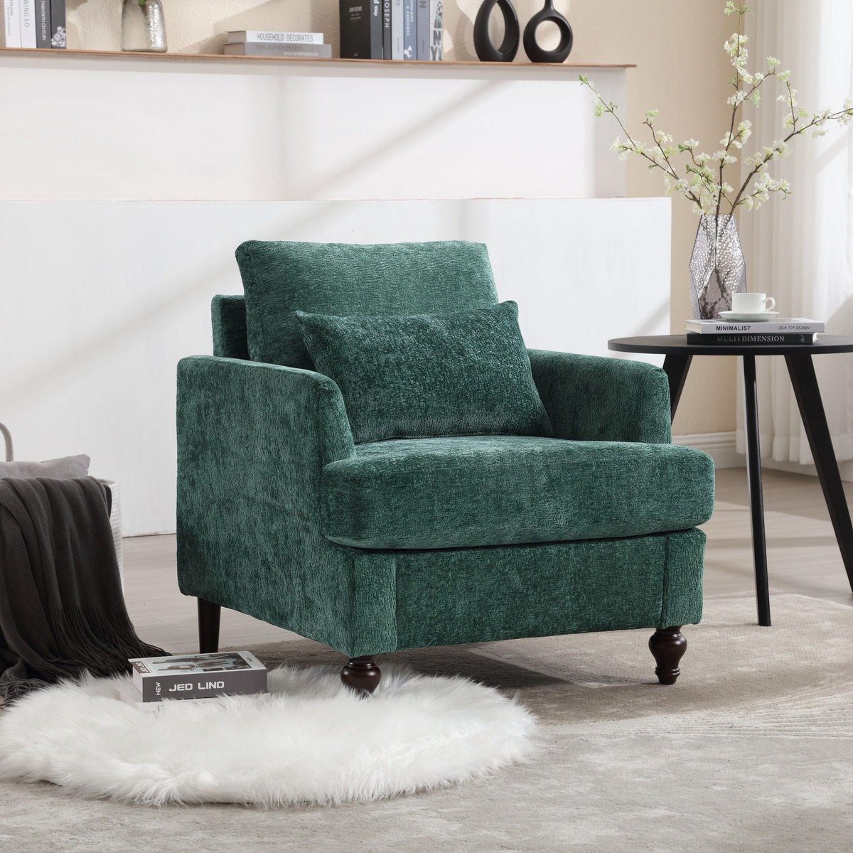 COOLMORE W-395 Modern Mid Century Wood Frame Armchair with Tufted Design - view 11