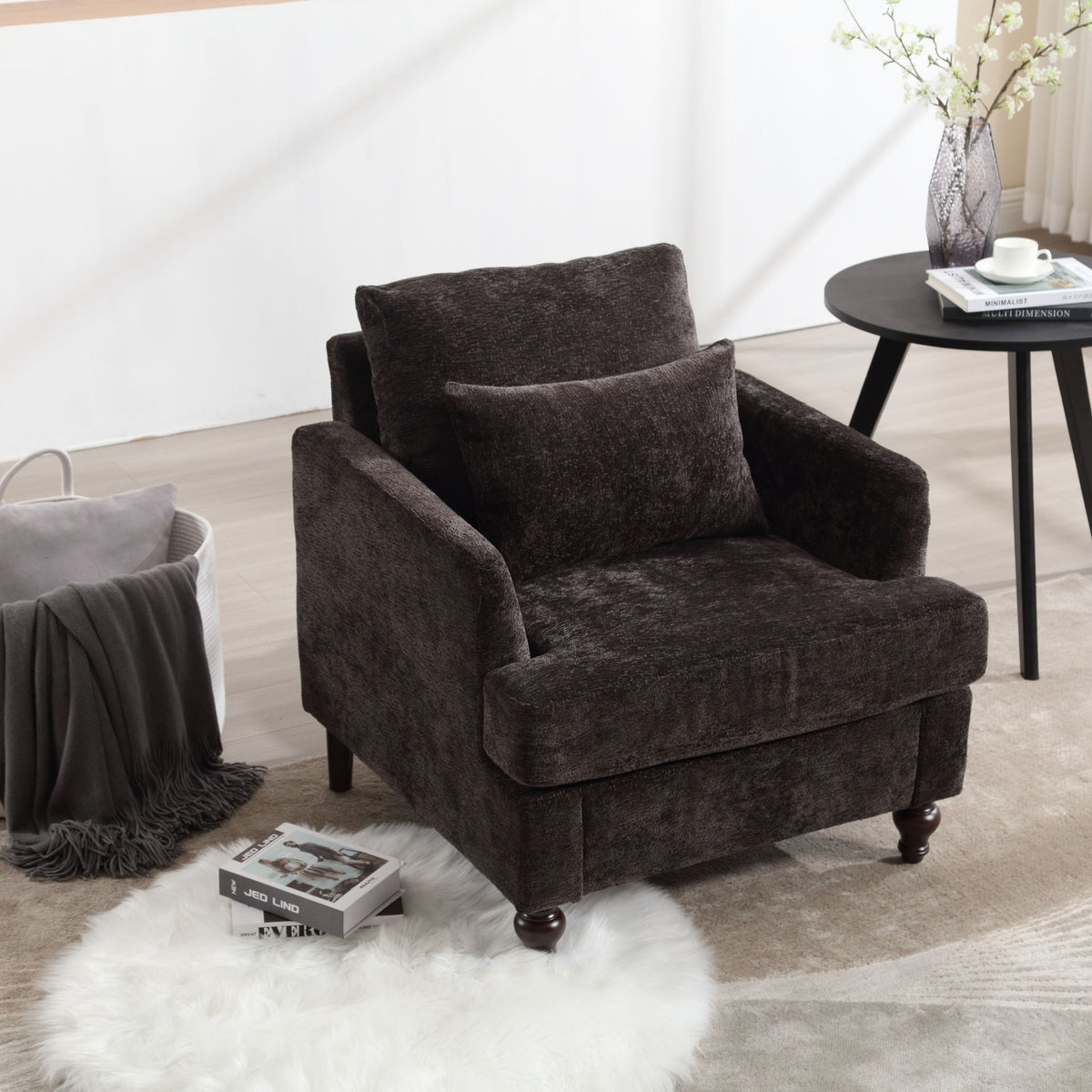 COOLMORE W-395 Modern Mid Century Wood Frame Armchair with Tufted Design - view 2