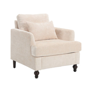 COOLMORE W-395 Modern Mid Century Wood Frame Armchair with Tufted Design in Beige
