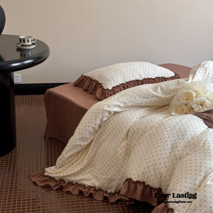 Cottage Inspired Ruffle Bedding Set / Soft Brown