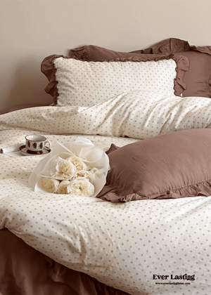 Cottage Inspired Ruffle Bedding Set / Soft Brown