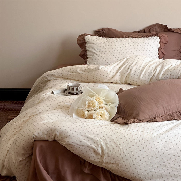 Ever Lasting Cottage Inspired Ruffle Bedding Set / Soft Brown