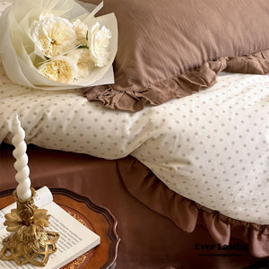 Cottage Inspired Ruffle Bedding Set / Soft Brown