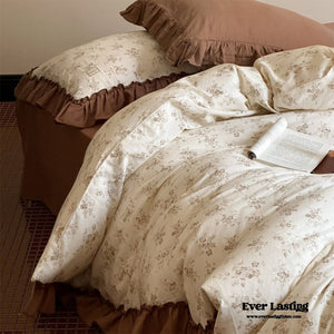 Cottage Inspired Ruffle Bedding Set / Soft Brown
