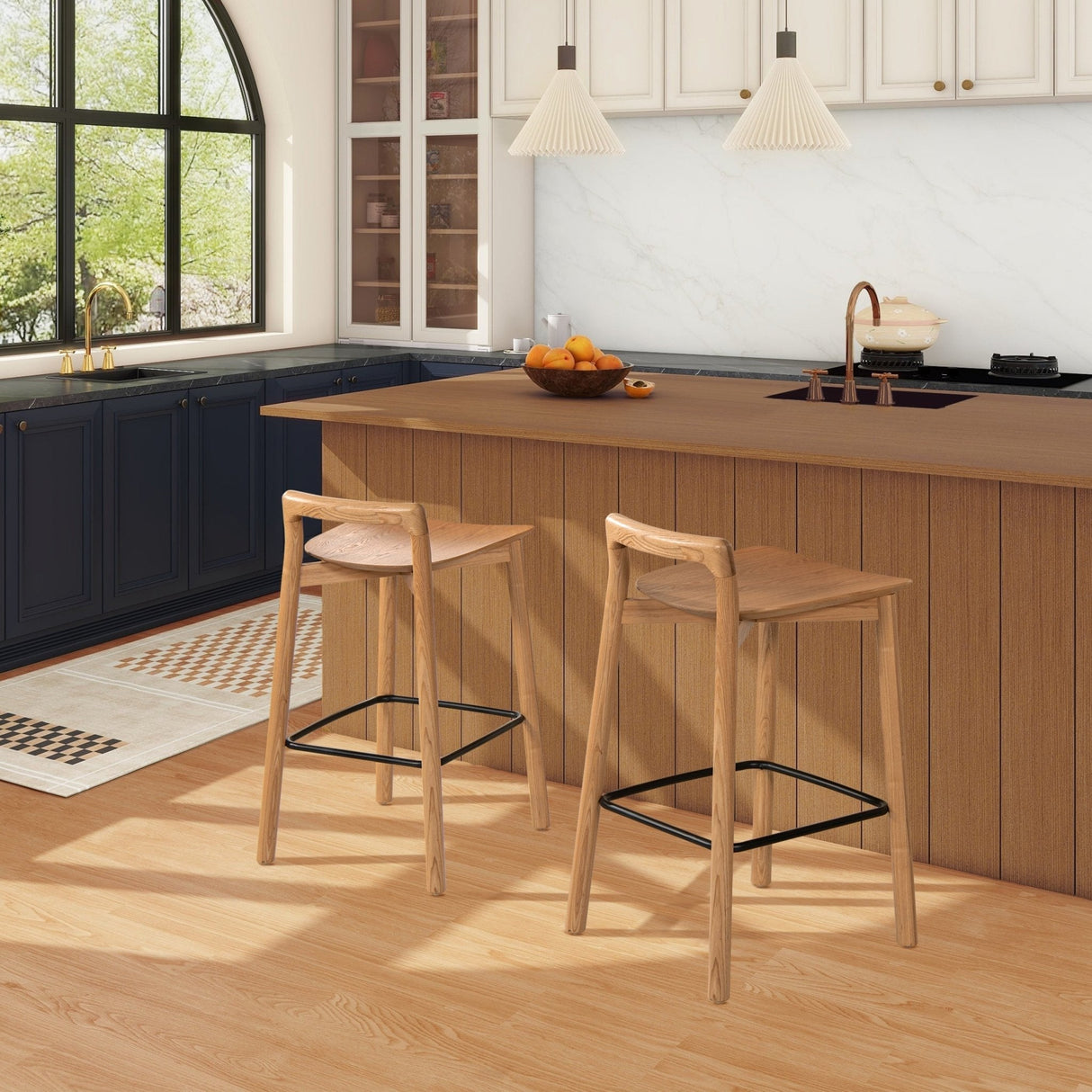 Counter Stool with Low Back and Black Iron Footrest - Counter Stools