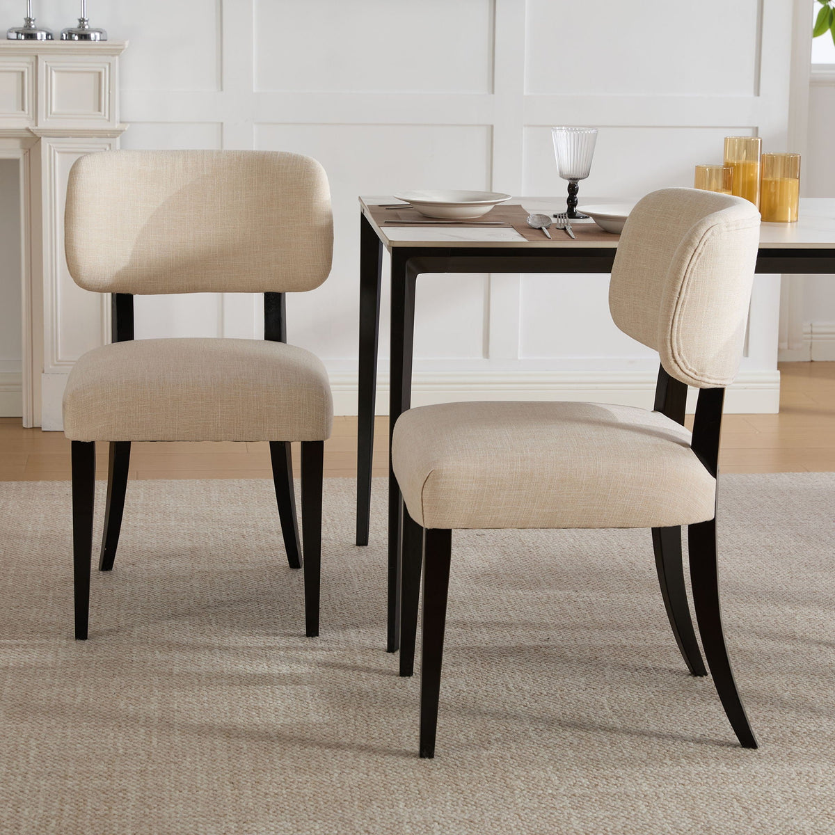 Cream Kitchen Dining Chairs Set of 2 with Rubber Wood Legs - view 2
