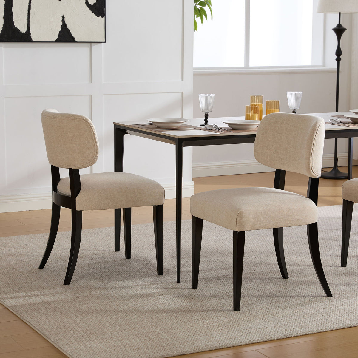 Cream Kitchen Dining Chairs Set of 2 with Rubber Wood Legs - view 3