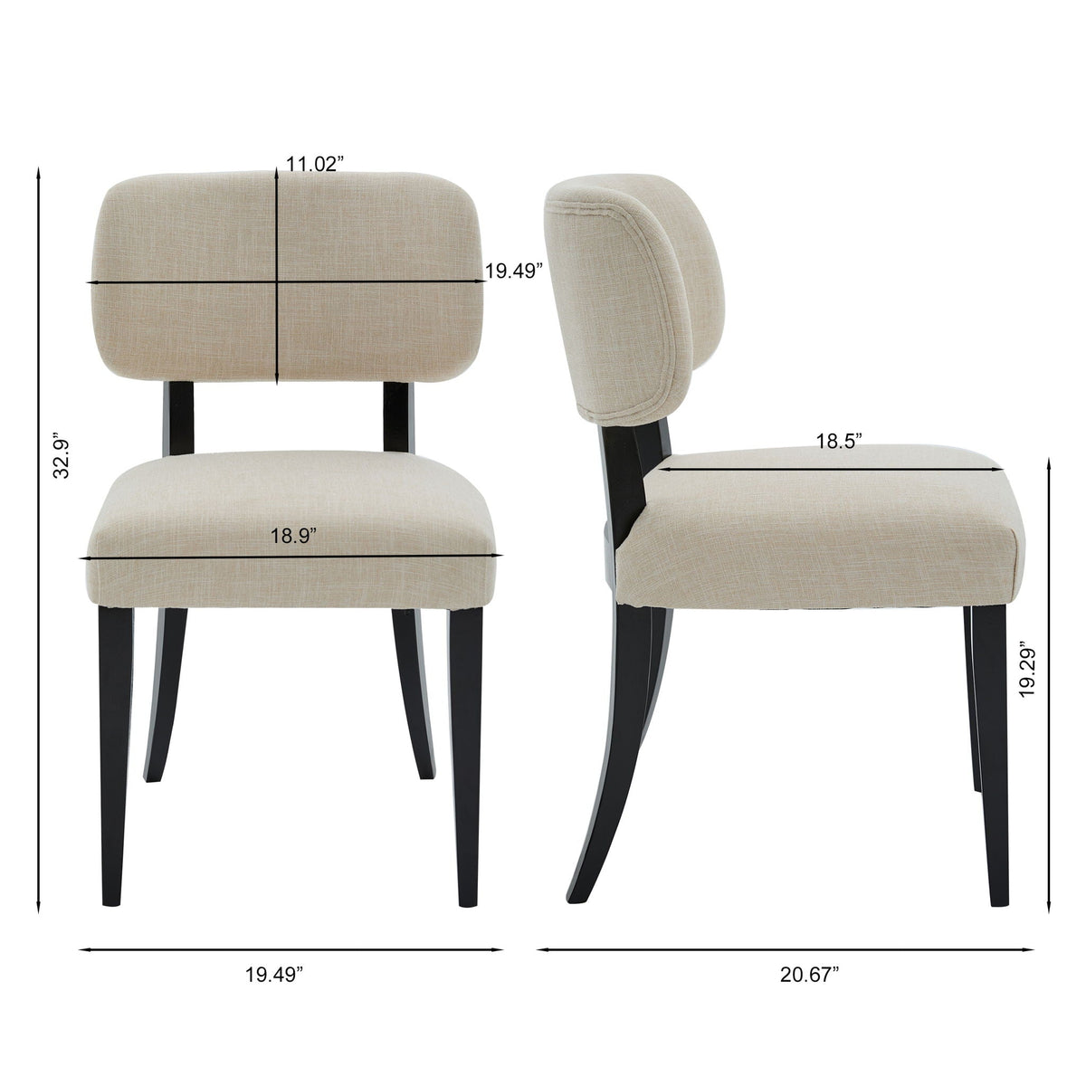 Cream Kitchen Dining Chairs Set of 2 with Rubber Wood Legs - view 4
