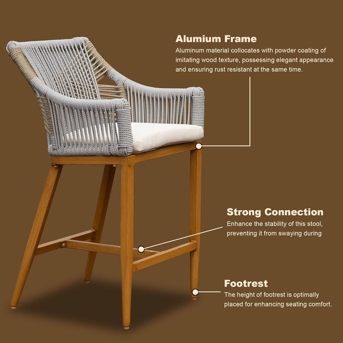 Crefise patio life Outdoor Bar Stools Set of 2 with Arm and Backrest - view 3
