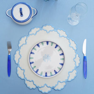 Cressida White Scalloped Blue Fabric Placemat