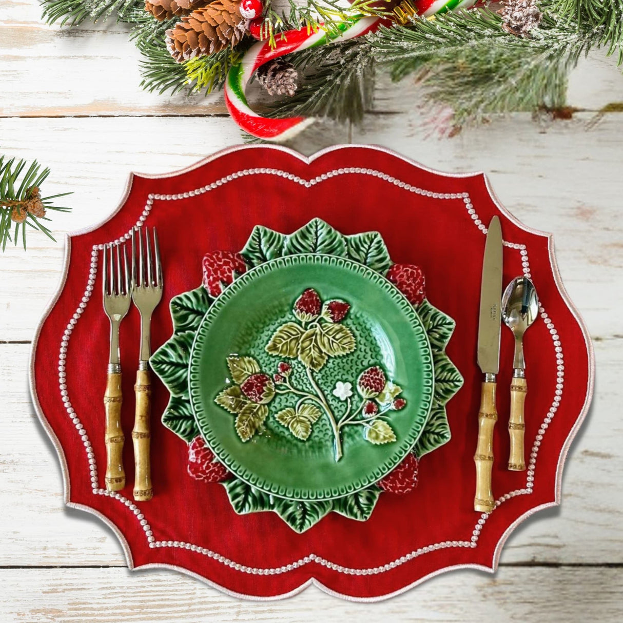 Crimson Red Oval Fabric Placemat