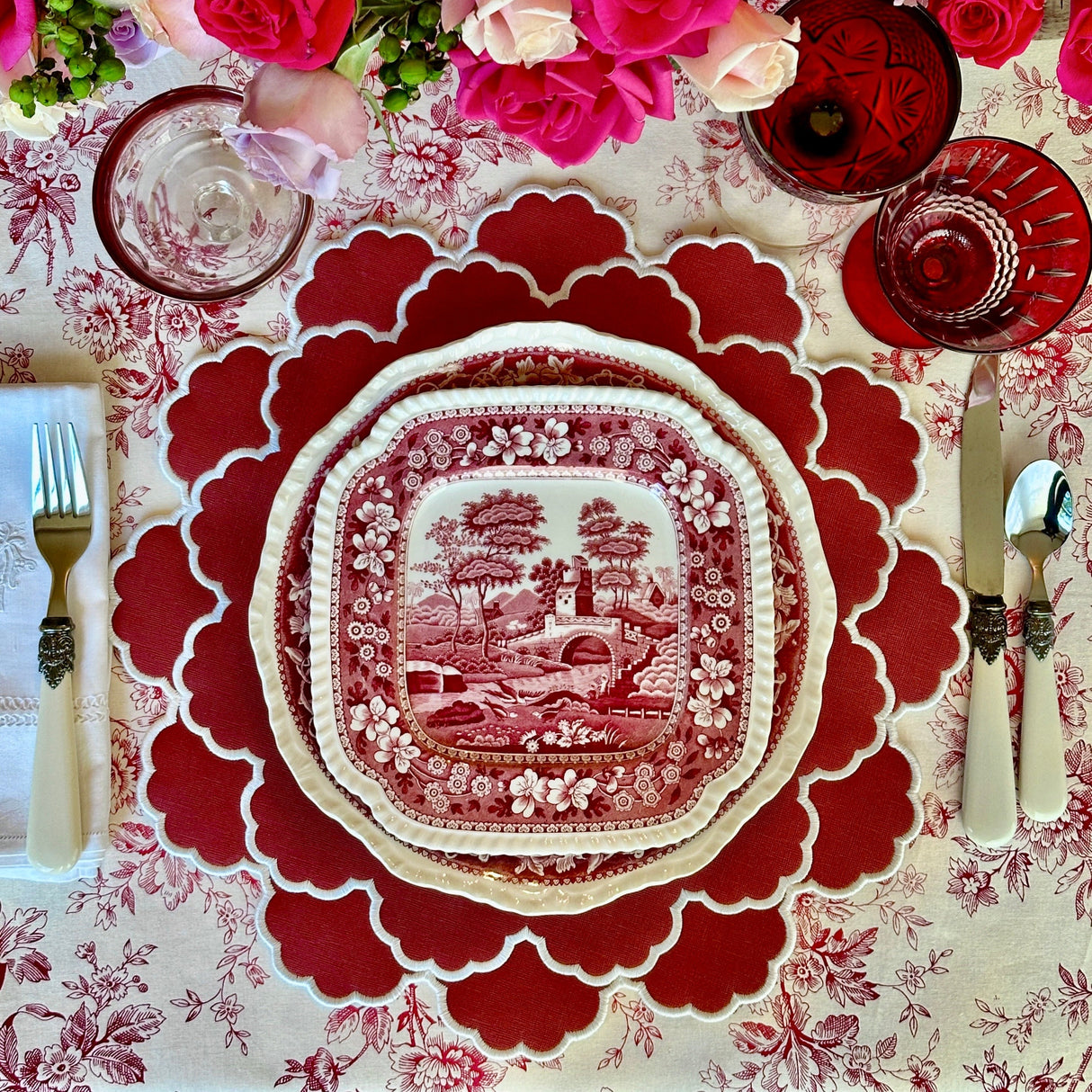 Timeless Red Scalloped Faux Leather Placemats