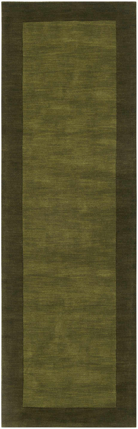 Bordered Solid Olive Green Wool Rug