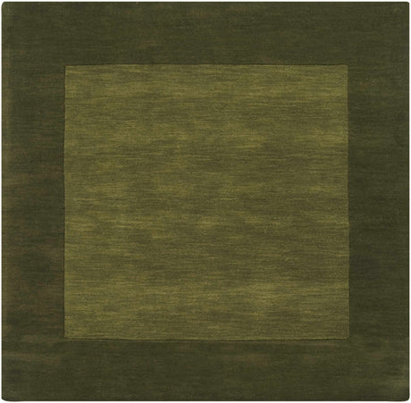 Bordered Solid Olive Green Wool Rug