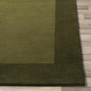 Bordered Solid Olive Green Wool Rug