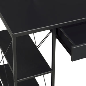 Black Office Desk with Open Shelves and Hutch - Black