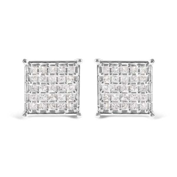 10K White Gold 3/4 Cttw Princess Diamond Composite Stud Earrings (I-J Color, I1-I2 Clarity)