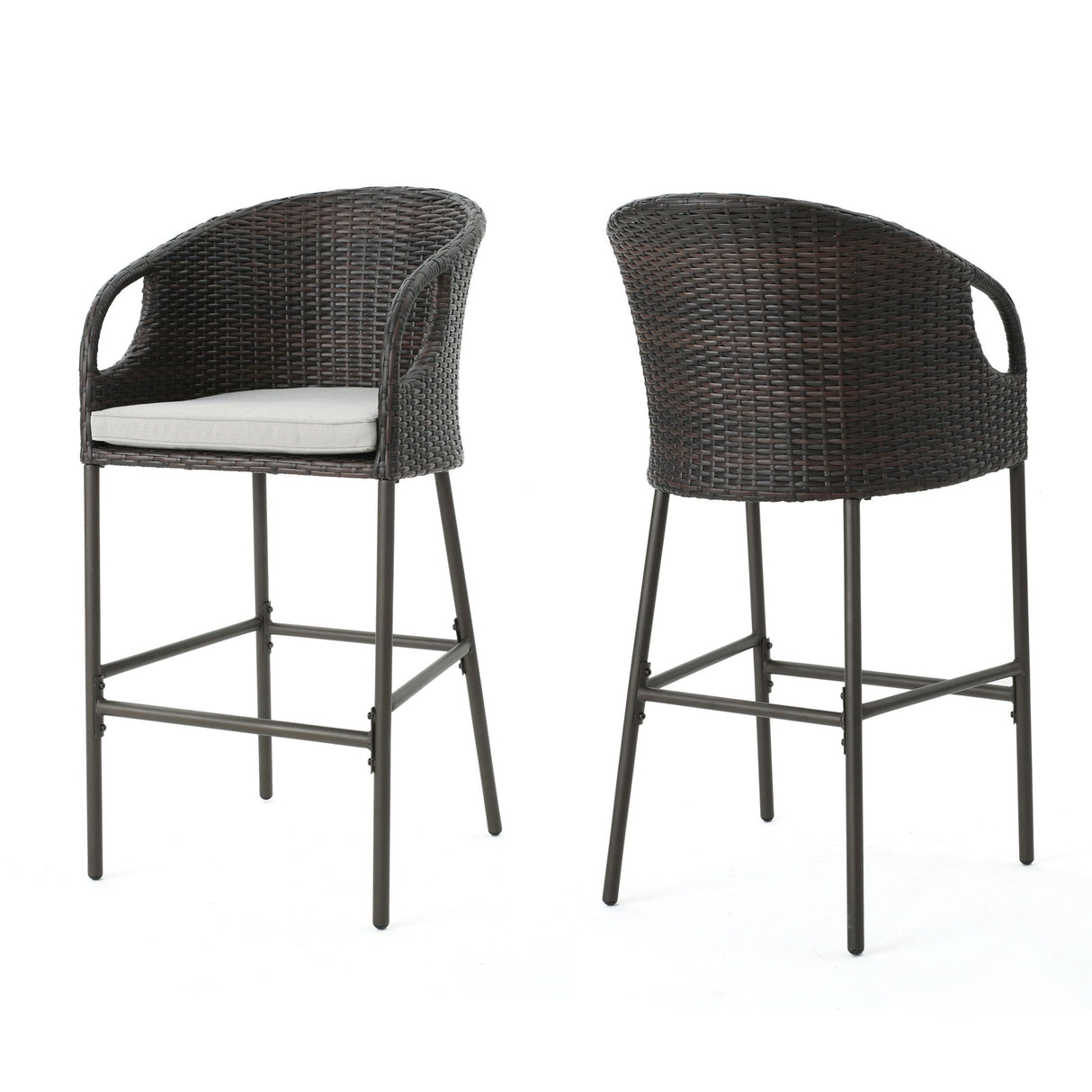 Outdoor 31" Rattan Barstools With Waterproof Cushions (Set of 2) - Multi Brown - Best Buy Furniture
