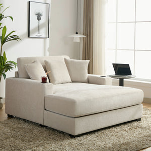 Oversized Chaise Lounger Modern Style Sofa Couch With Pillows, Charge Station & Cup Holders