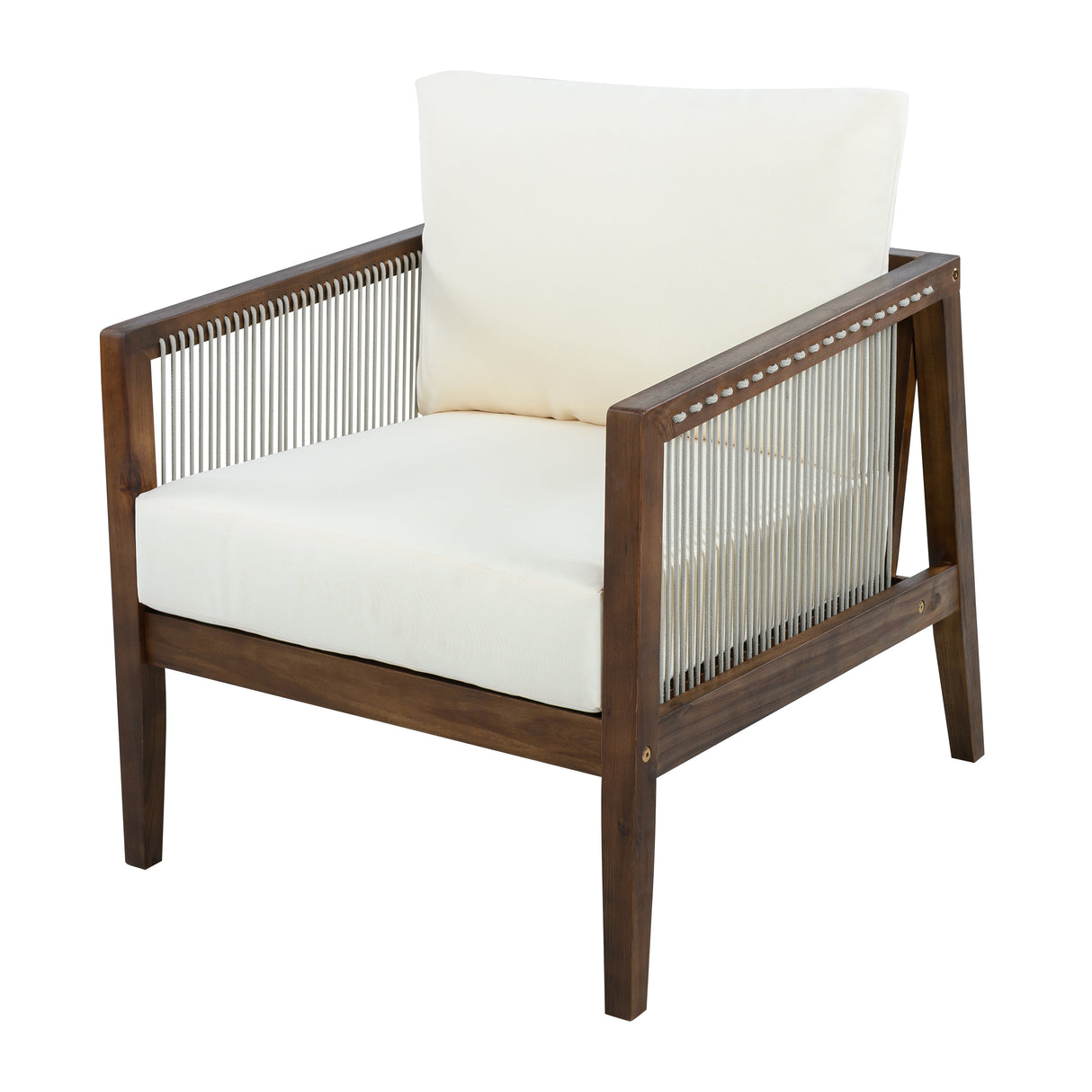 Outdoor Club Chair, Acacia Wood Frame with Rope Back, Water-Repellent