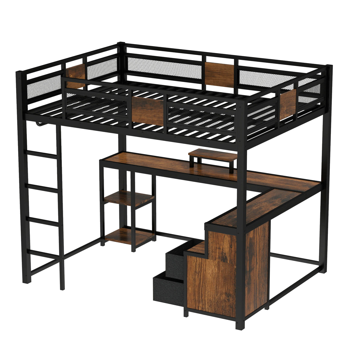 Queen Loft Bed with Desk and Storage