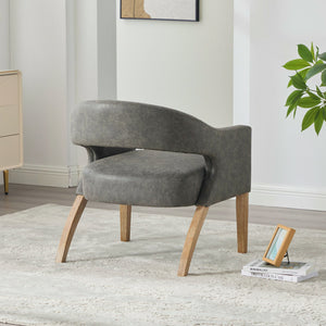 Upholstered Open Back Armchair With Weathered Rubberwood Legs