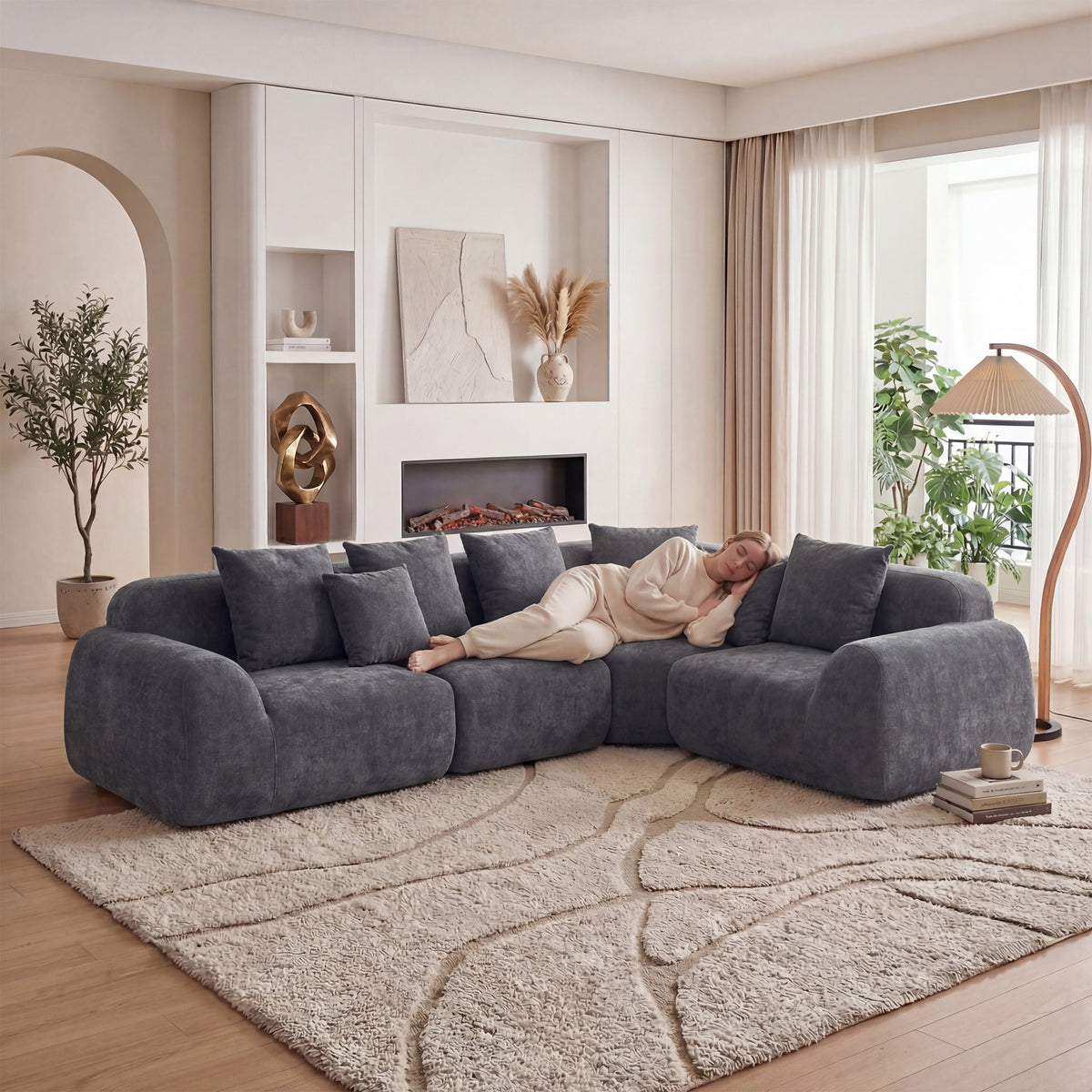 Oversized Cloud Velvet Curved Sectional Couch - 118'