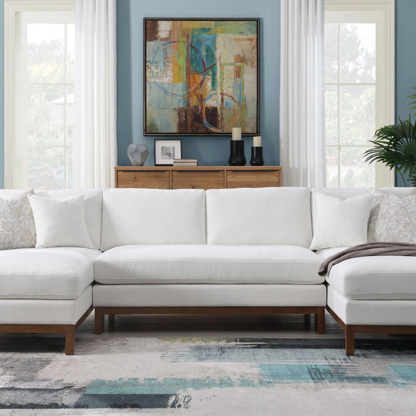 Valiant - Chenille Sectional Sofa With 4 Pillows - Ivory - Best Buy Furniture