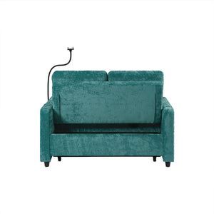 Modern Loveseat Pull Out Sofa Bed With Adjustable Backrest, Two Cup Holders, A Phone Holder, Three Charging Ports And Side Storage Pockets For Living Room