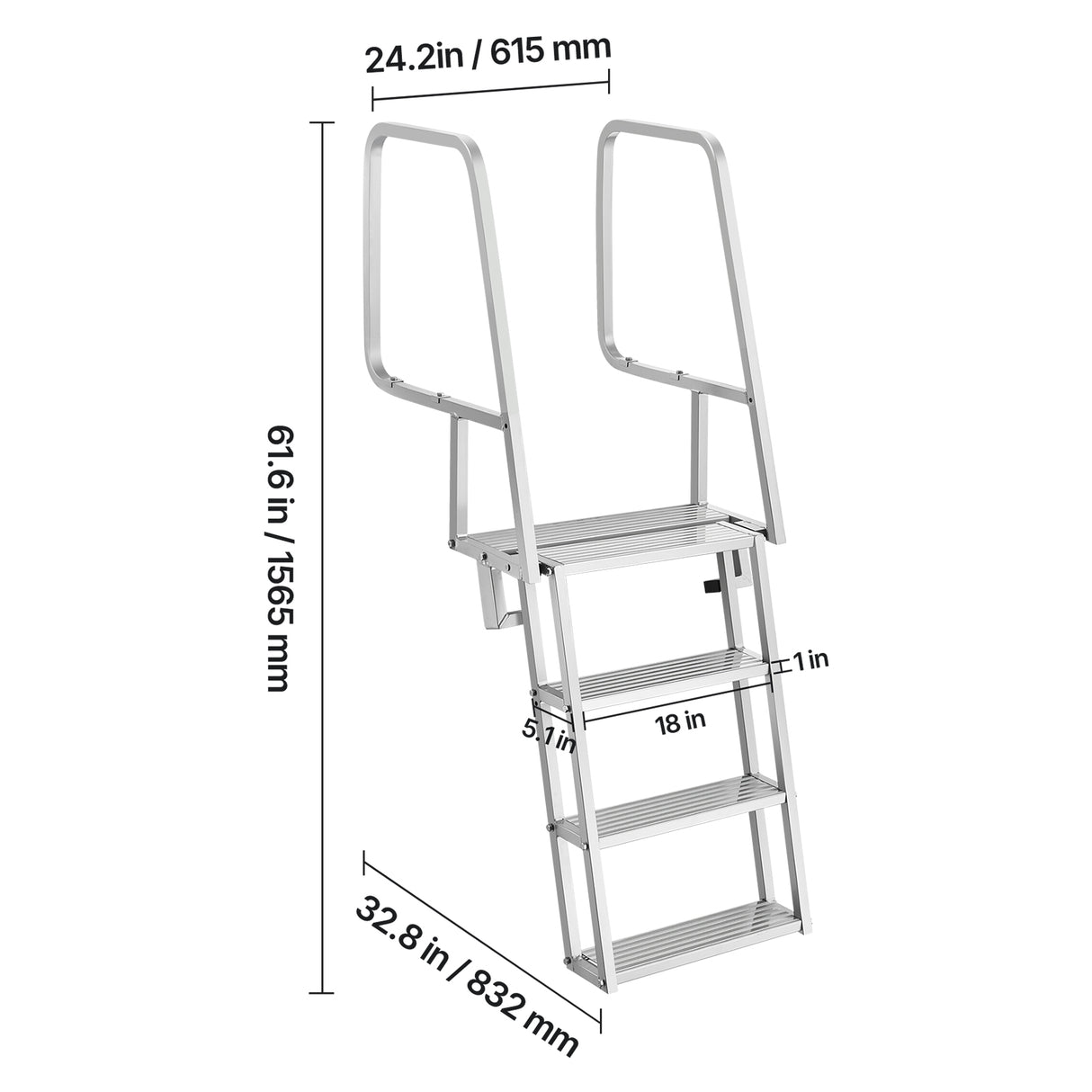 Flip-Up Dock Ladder, 4-Step, Heavy-Duty Aluminum Alloy Pontoon Boat Swim Ladder