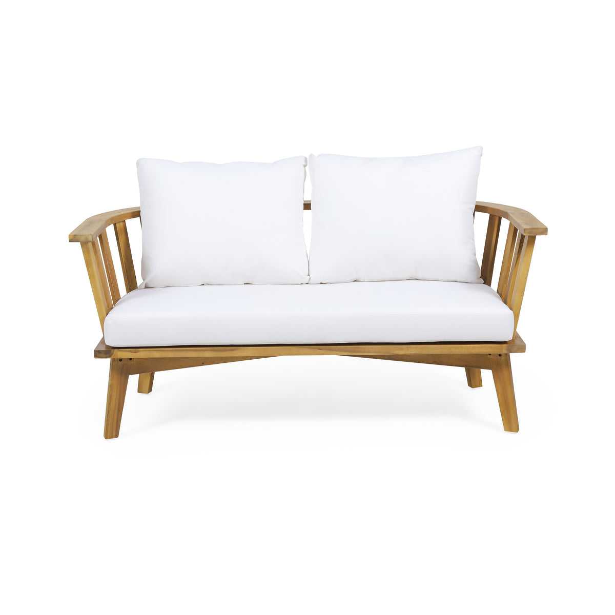 Outdoor Wooden Loveseat with Cushions - White/Teak