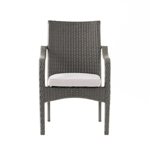 Outdoor PE Rattan Stacking Chair with Iron Frame and Cushions (Set of 4)