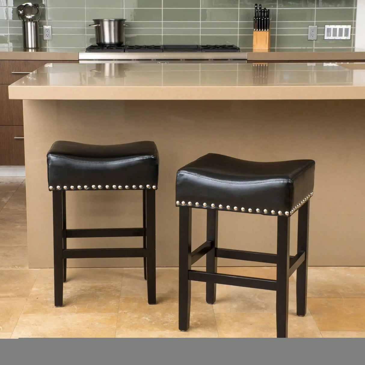 Soltique - Backless Dining Counter Stool With Nailhead Trim (Set of 2) - Best Buy Furniture