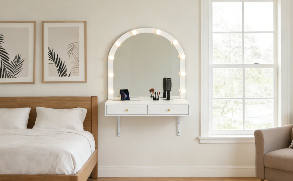 Floating Makeup Vanity Desk with Mirror & 3-Color Lights