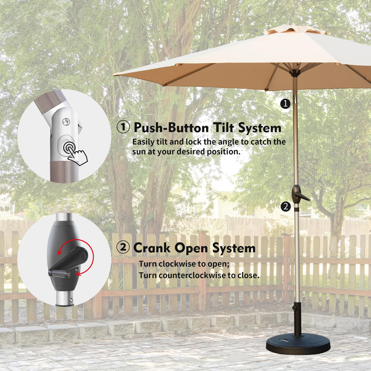 10FT Patio Umbrella with Push Button Tilt and Crank - Beige