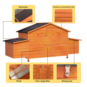 Large Wooden Chicken Coop with Nesting Box and Ventilated Hen House