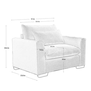 Green Corduroy Deep Seat Single Sofa Accent Chair