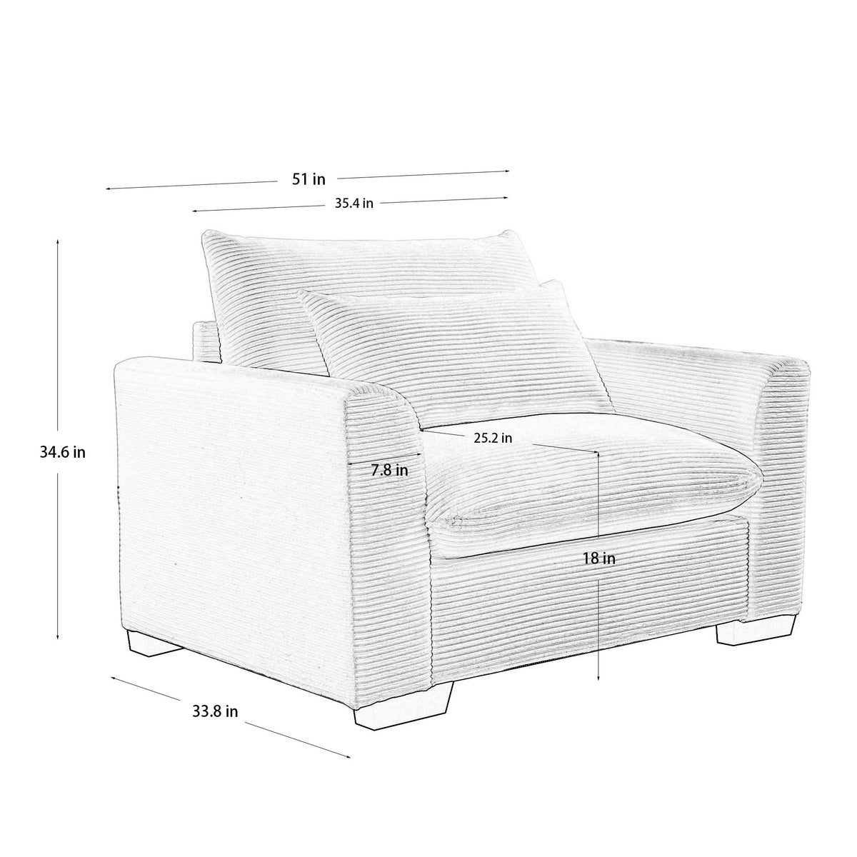 Beige Corduroy Deep Seat Single Sofa Accent Chair