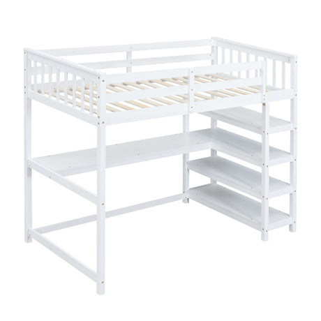 Loft Bed With Storage Shelves And Under Bed Desk