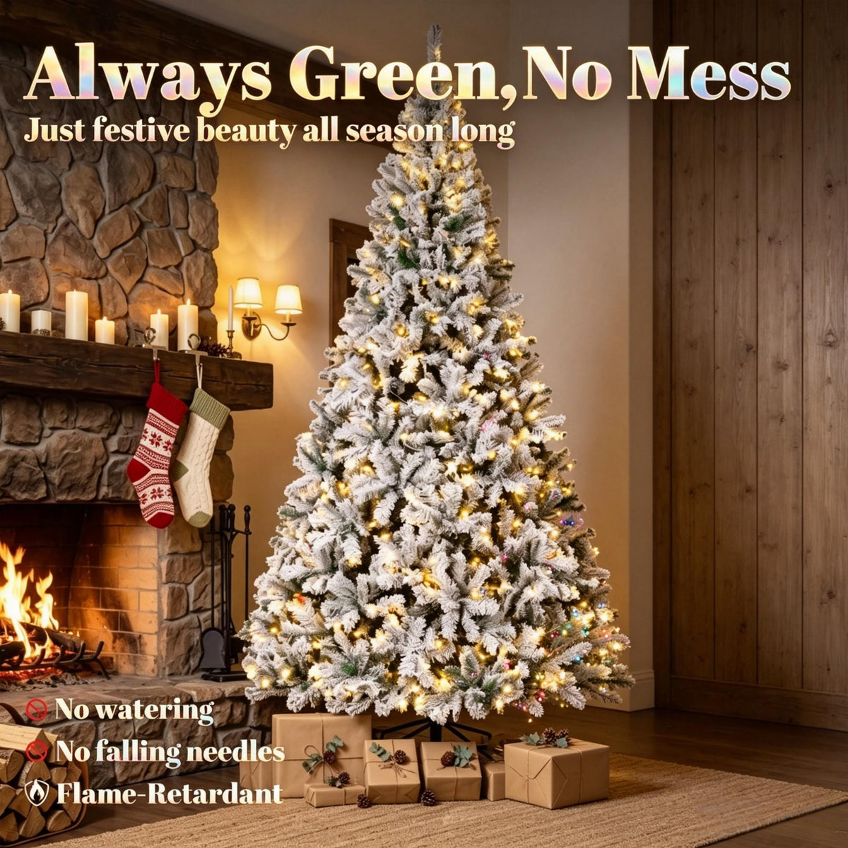 9 Ft Pre-Lit Flocked Fraser Fir Artificial Christmas Tree