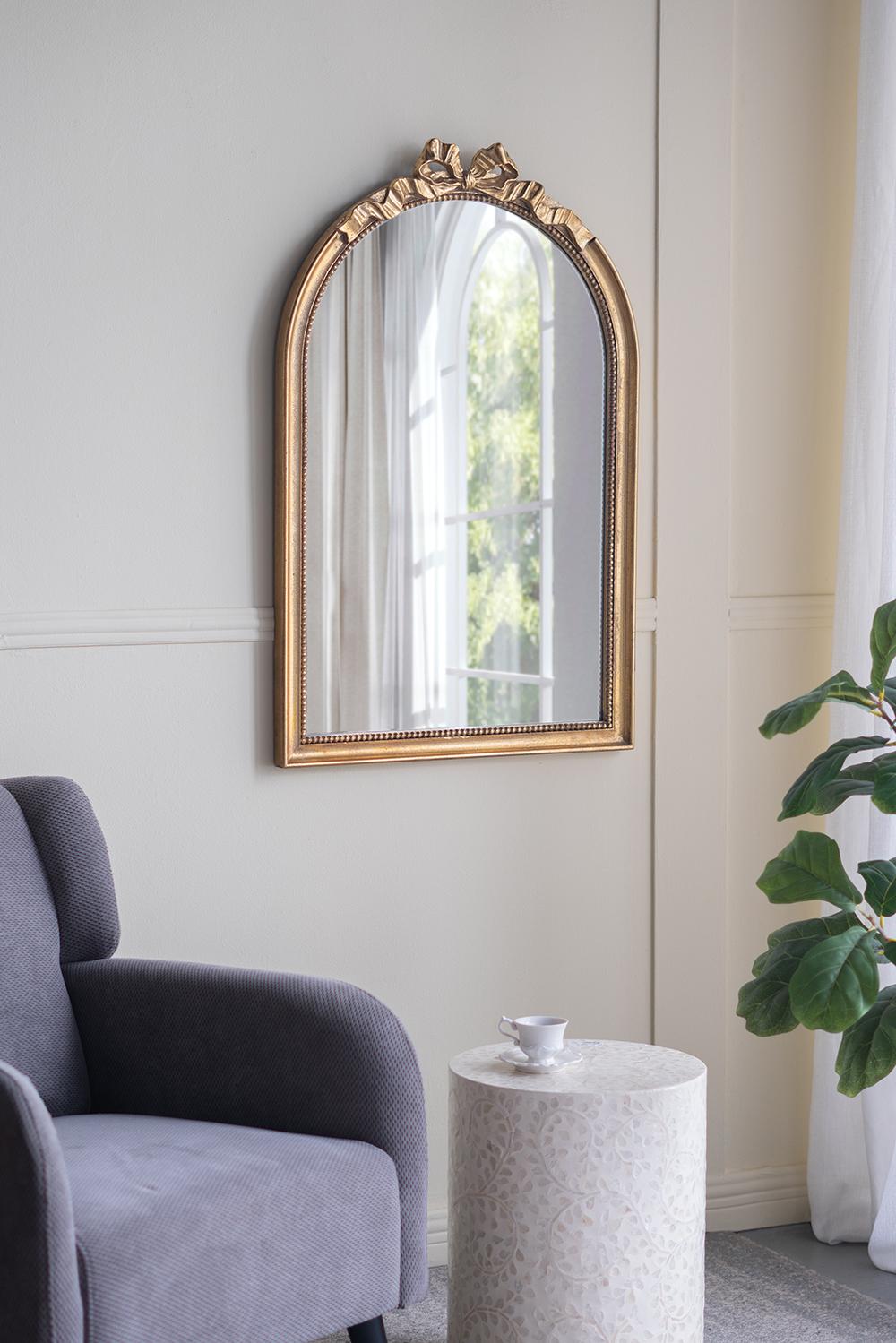 23.5x1.5x37.3" Arched Wall Mirror with Ornate Gold Finish
