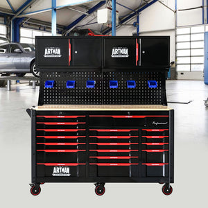 Heavy Duty Tool Cart With 19 Drawers, Tools Not Included, Mobile Storage For Workshop Or Laboratory - Black / Red