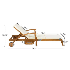 Versatile Chaise Lounge With Wheels Acacia Wood Recliner For Patio - Cream - Best Buy Furniture