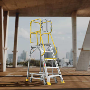 5 Step 375lbs Aluminum Rolling Platform Ladder