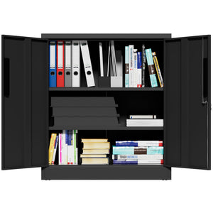 Heavy Duty Storage Cabinet With Lock, 2 Door File Cabinet With 2 Adjustable Shelves - Black
