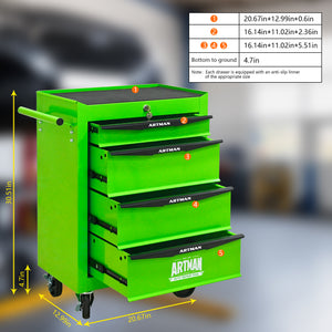 Rolling Metal Tool Chest with 4 Drawers - Green