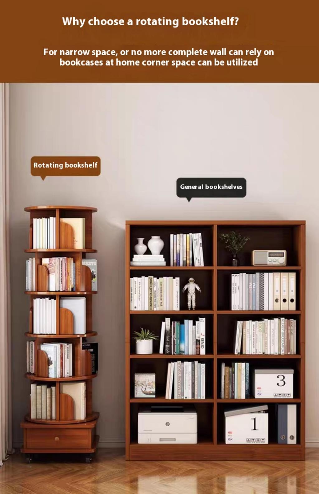 Upgraded Rotating Bookshelf - 360 Display Corner Bookcase
